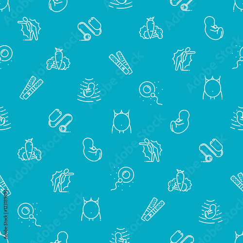 Vector medical seamless pattern stages pregnancy on blue background