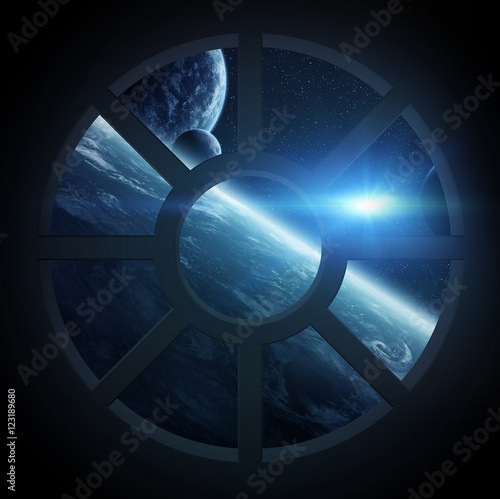 Fototapeta Naklejka Na Ścianę i Meble -  View of outer space from a spaceship cabin