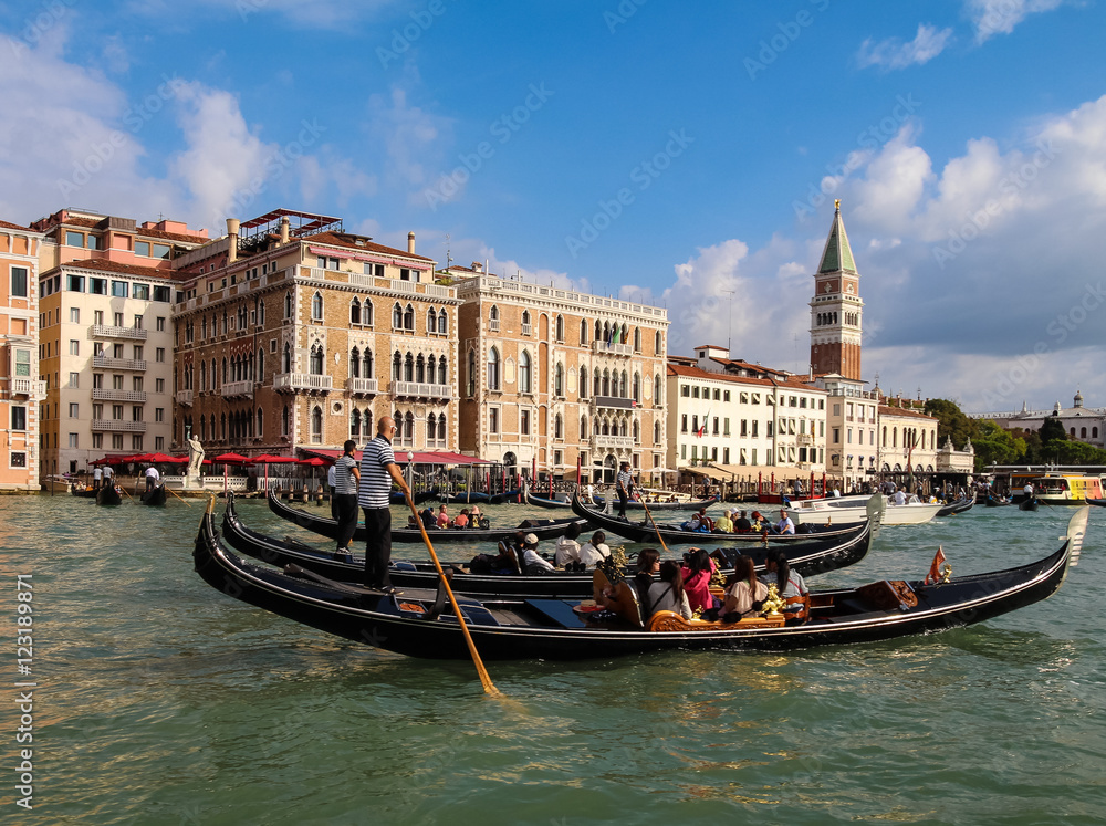 Gondola ride tourists, the Grand Canal, Venice