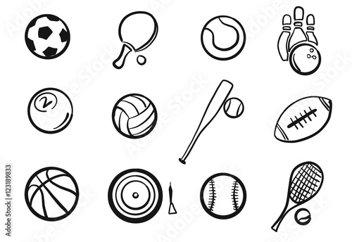 Various Balls Sports Equipment Sketched Set