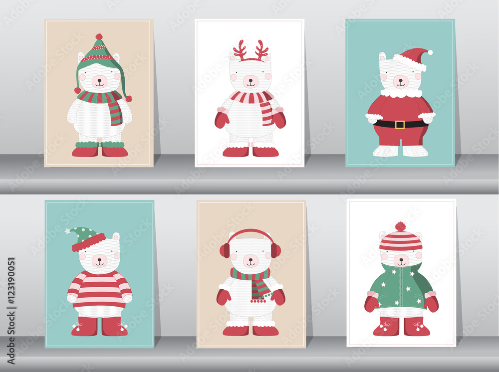 Fototapeta premium Set of winter cute bear,Vector illustrations