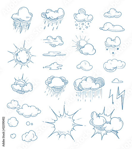 vector Doodle big set of Hand Drawn Clouds