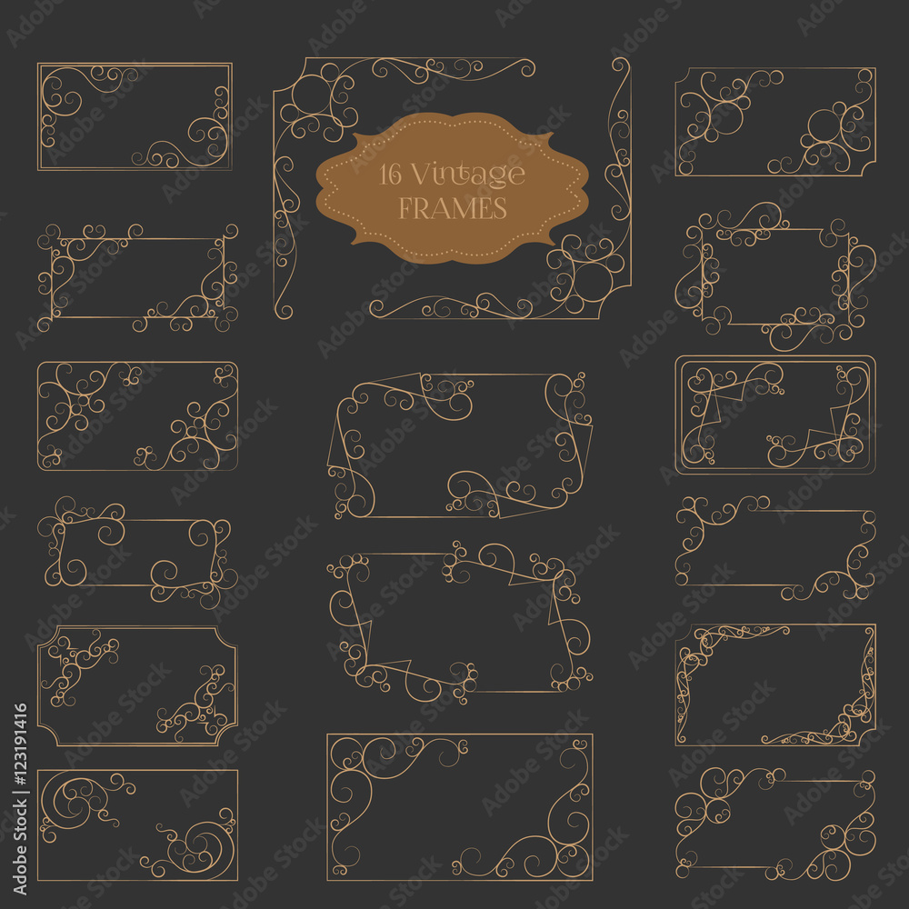 Set of Art Deco Frame, Elegant Border, Flourishes Corner Element Set of Art Deco Frame, Elegant Border, Flourishes Corner Element