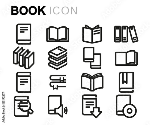Vector black line book icons set
