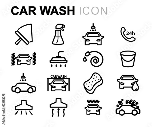 Vector black line car wash icons set