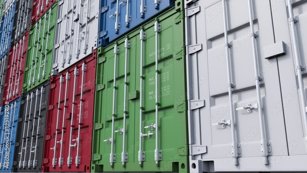 Stacks of colorful cargo containers. 4K seamless loopable dolly clip, ProRes Stacks of colorful cargo containers. 4K seamless loopable dolly clip, ProRes