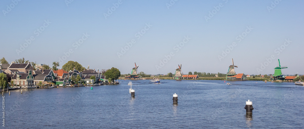 Panorama of the Zaan river with historical windmills