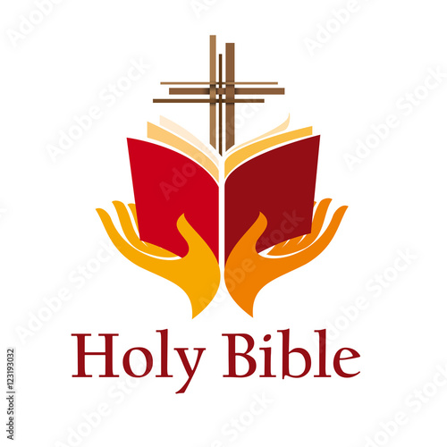 Vector sign hands on holy bible with cross