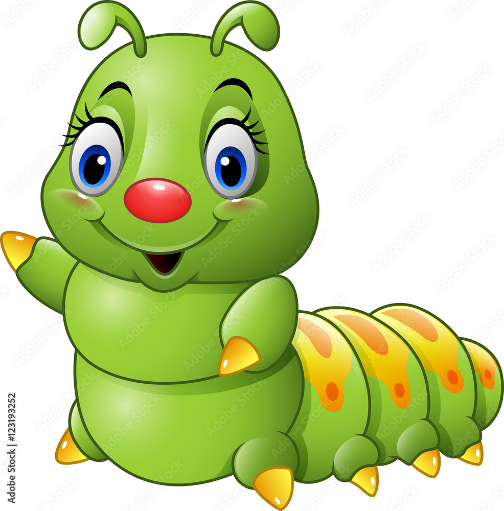 Fototapeta premium Cartoon green caterpillar