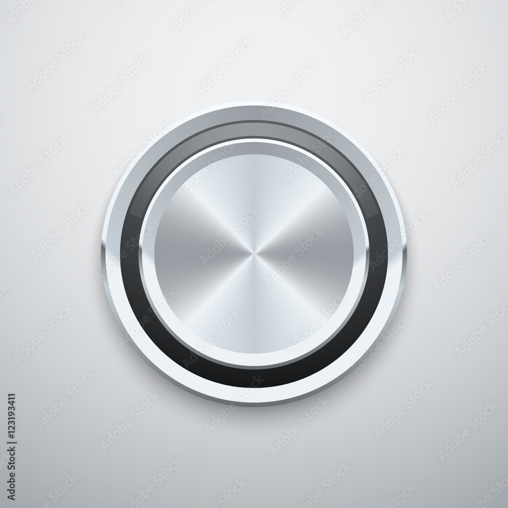 Realistic metal chrome silver steel round vector knob button Realistic metal chrome silver steel round vector knob button
