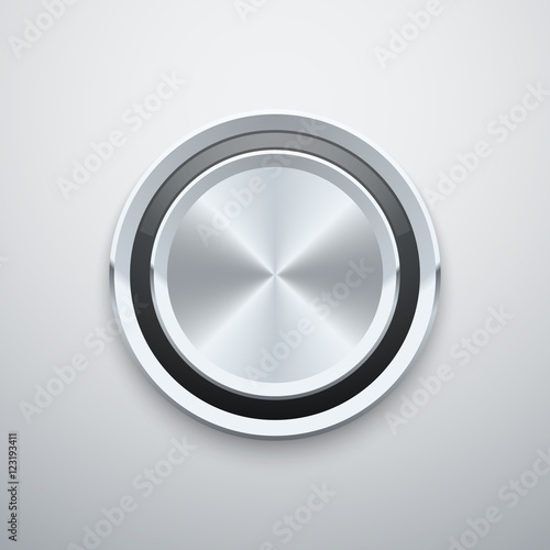 Realistic metal chrome silver steel round vector knob button