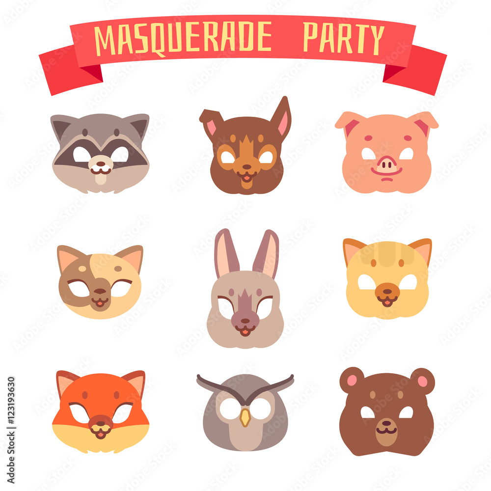Obraz premium Animals party masks vector set