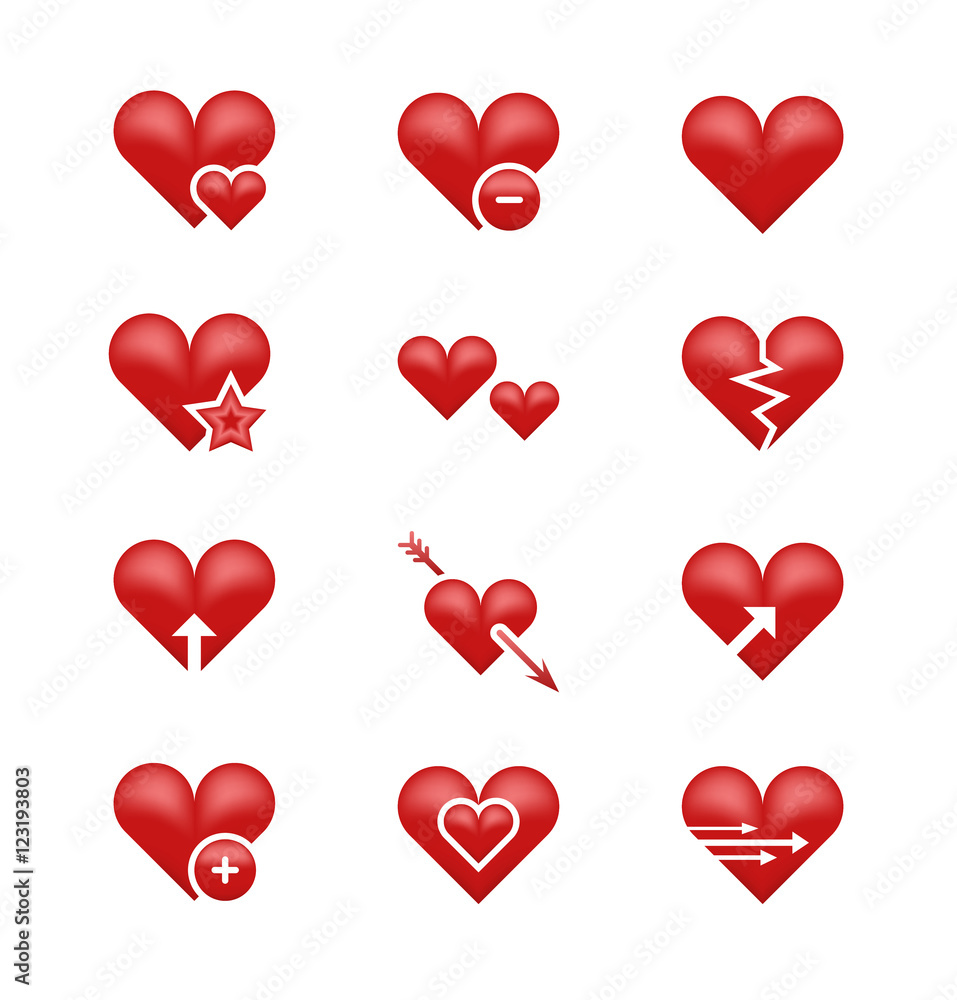 Heart love emoji, emoticons vector set Heart love emoji, emoticons vector set