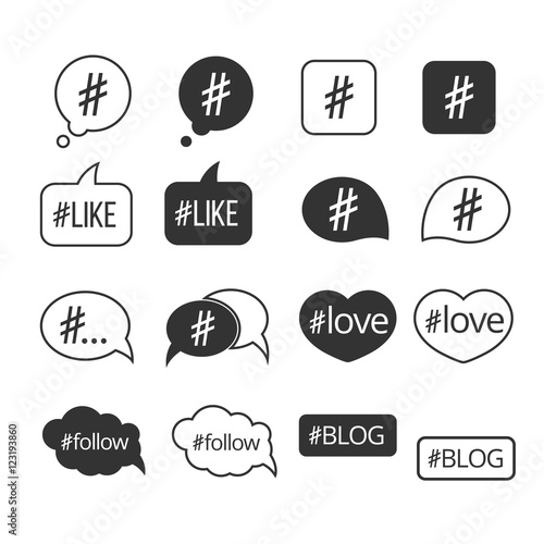 Hashtag post social media vector icons set