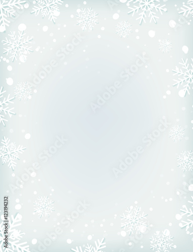Blank winter background with snow and snowflakes.