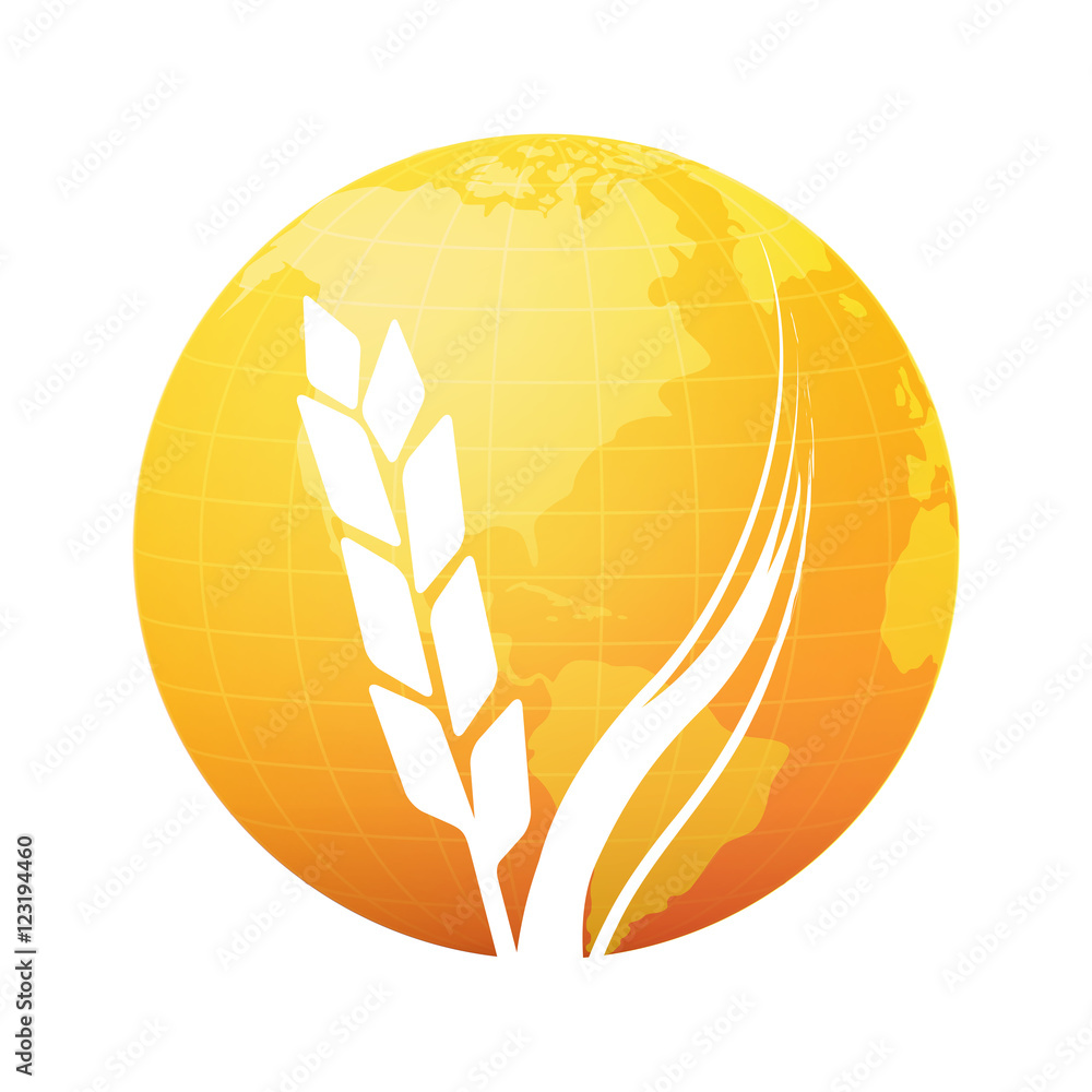 Silhouette of Wheat on background of Gold Planet