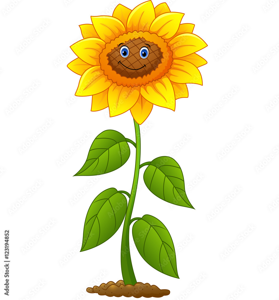 Obraz premium Cartoon smiling sunflower