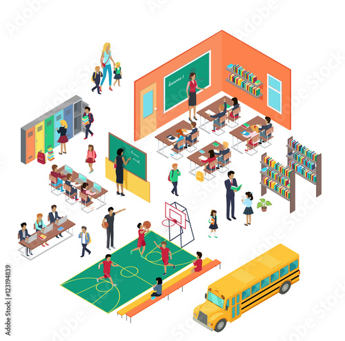 School Concept in Isometric Projection Vector