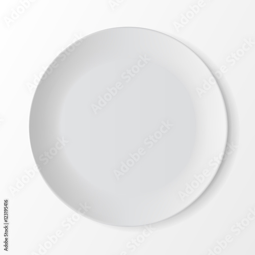 White Empty Round Plate Isolated on Background. Table Setting