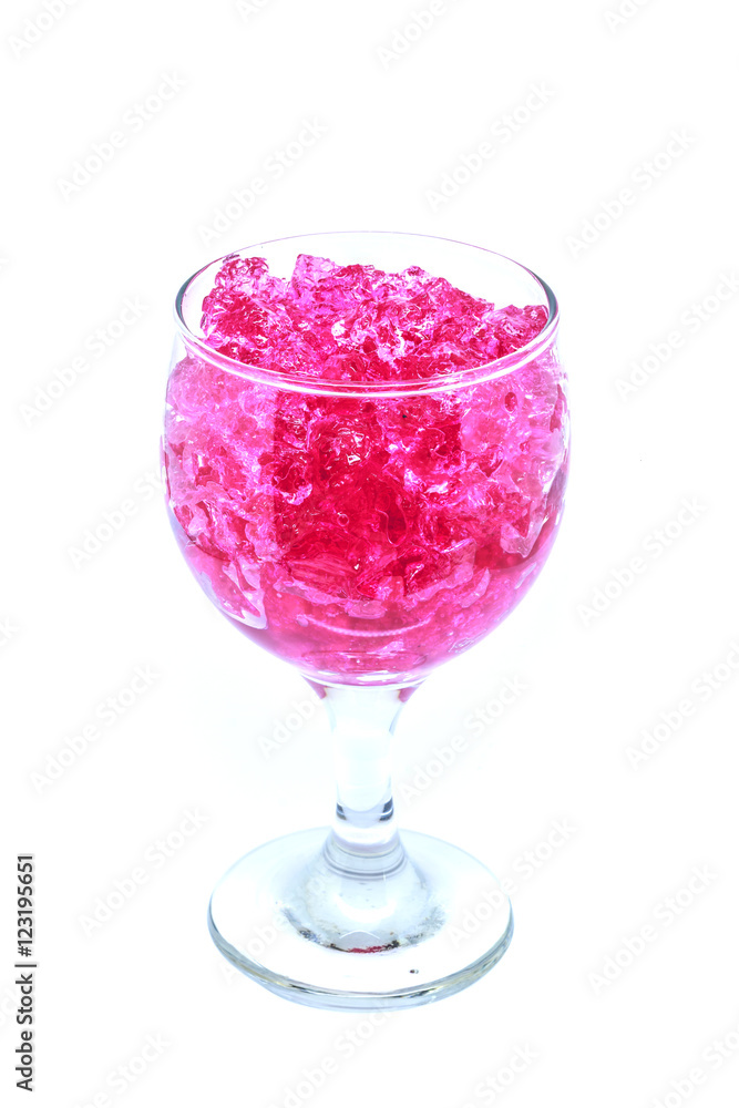 pink hydrogel in wine glass isolated on white background