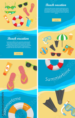 Summertime and Beach Vacation Posters Set.