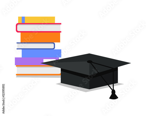 Stack of Books and Square Academic Cap. Vector