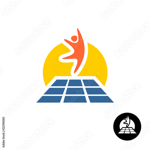 Happy jumping man with trampoline symbol. Trampoline park logo.
