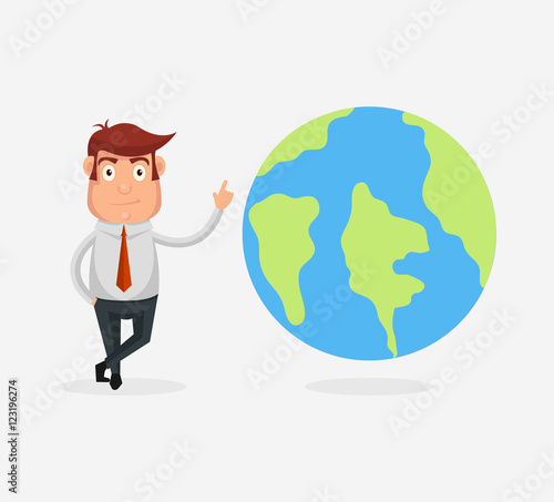 Man character with planet earth. Vector flat cartoon illustration