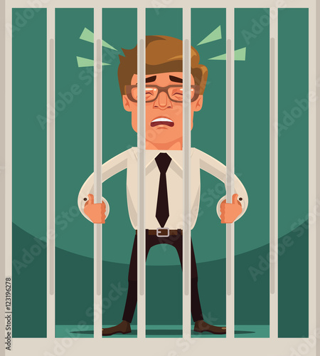 Prisoner businessman character. Vector flat cartoon illustration