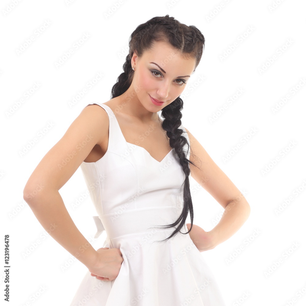 Beautiful woman in a white dress Beautiful woman in a white dress