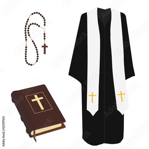 Bible, rosary beads and costume