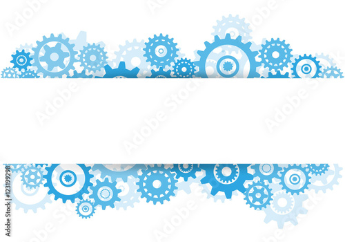 Blue gears overlapping banner advertisement on white background Vector