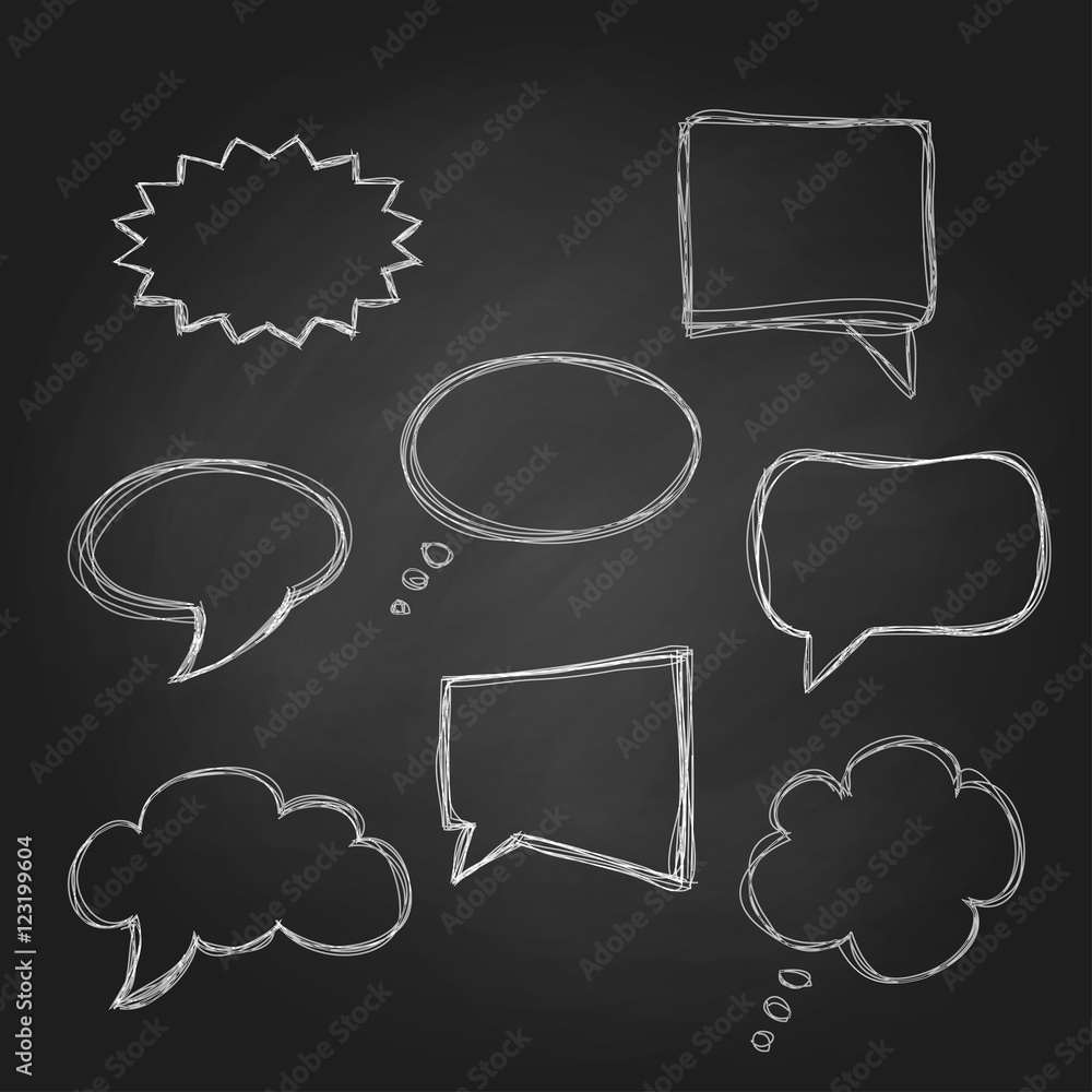 Set of speech bubbles on chalkboard. Vector illustration. Stock Vector ...