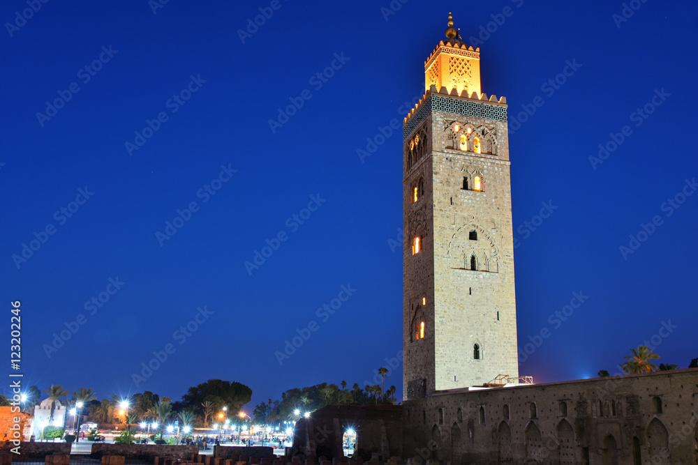 Koutoubia Mosque in the southwest medina quarter of Marrakesh