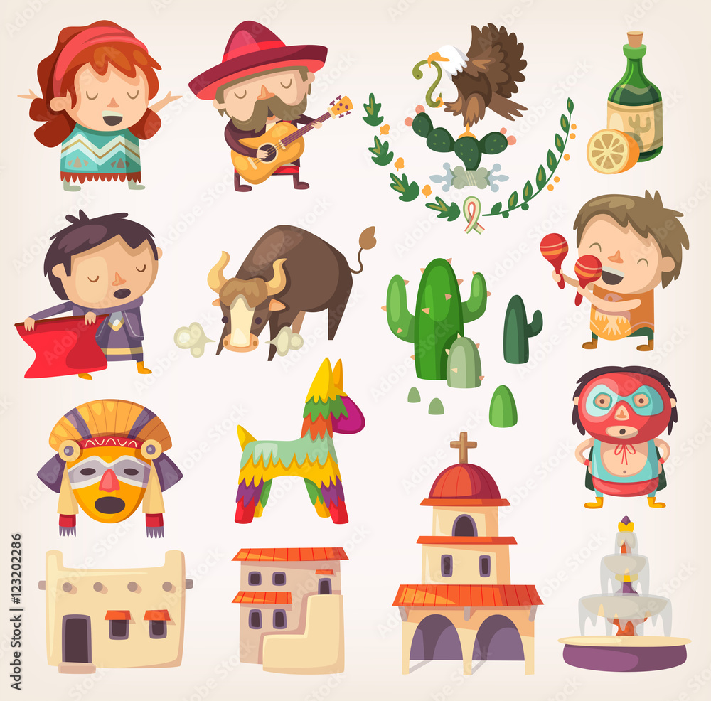 Fototapeta premium Mexican set with local elements and characters.