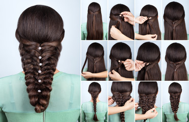 Handdoek met foto Kapsalon Feestelijk opgestoken kapsel lang haar  © alter_photo