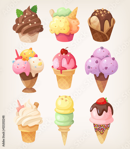 Set of colorful tasty isolated ice cream.