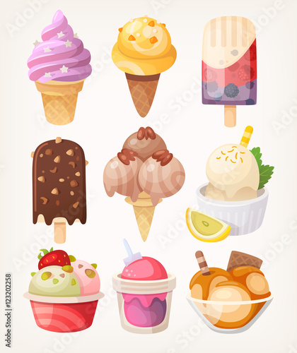 Set of colorful tasty isolated ice cream.