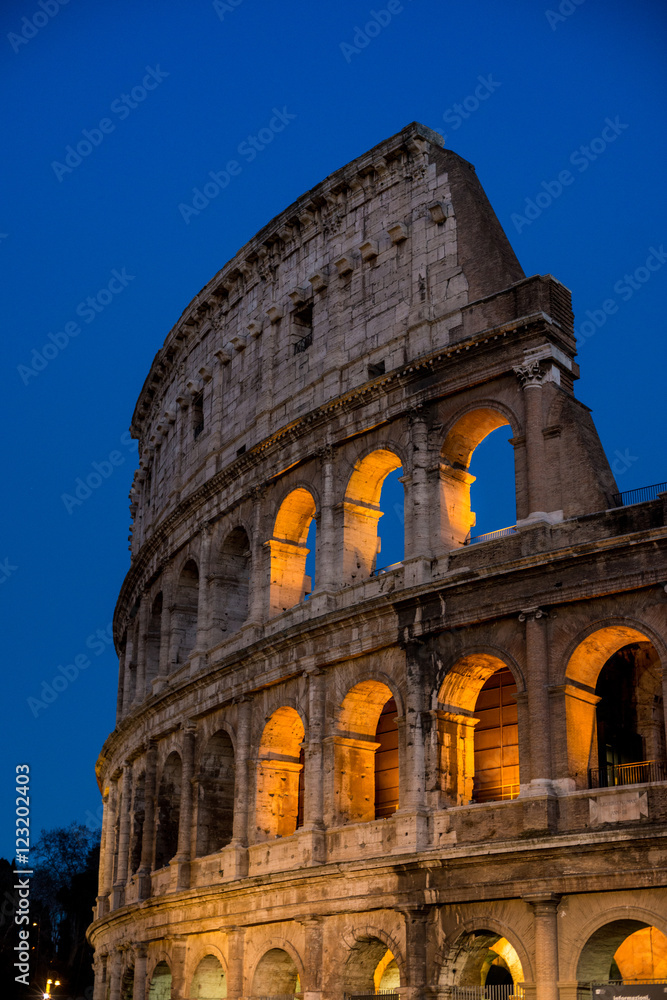 Colosseum of Rome illuminated at night