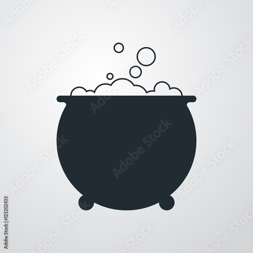 Icono plano caldero bruja sobre fondo degradado