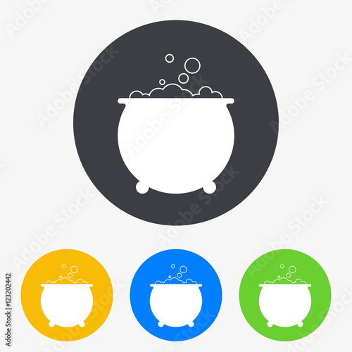 Icono plano caldero de bruja en circulo varios colores
