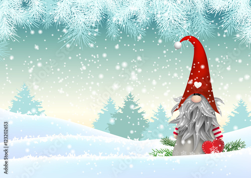 Scandinavian christmas traditional gnome, Tomte, illustration