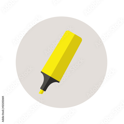 Icono plano marcador fluorescente amarillo en circulo gris