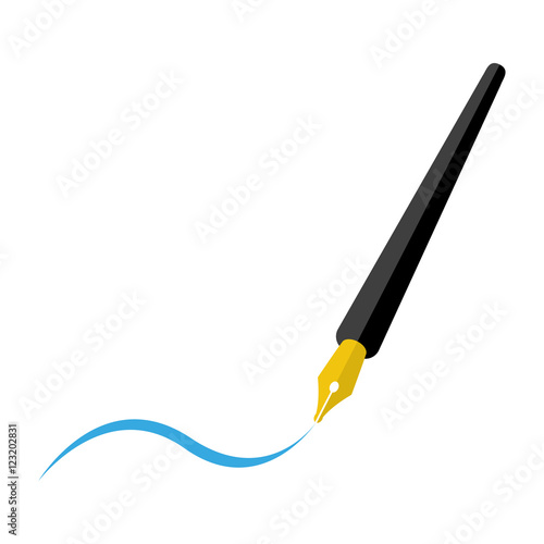 Icono plano pluma entera color escribiendo en fondo blanco