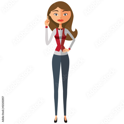Business european woman get an idea smiling young woman pointing up vector illustration