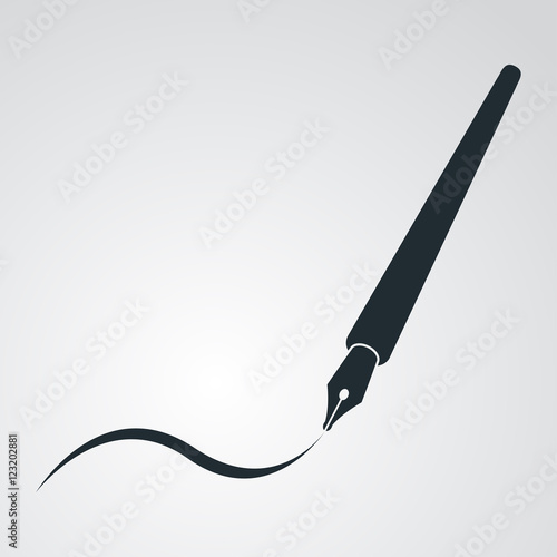 Icono plano pluma entera escribiendo en fondo degradado