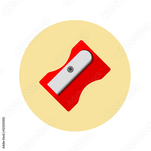 Icono plano sacapuntas rojo en circulo amarillo