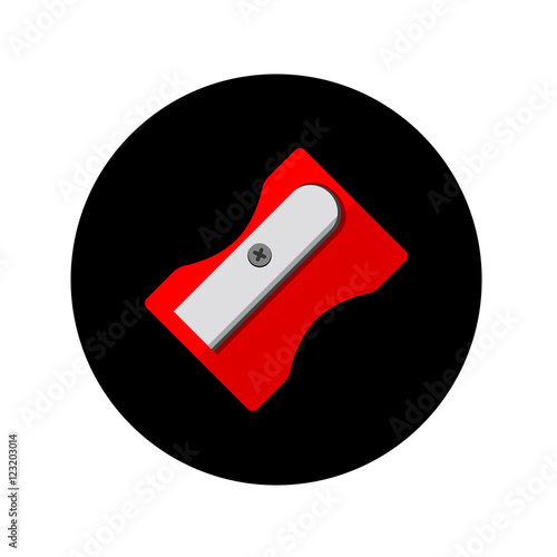 Icono plano sacapuntas rojo en circulo negro