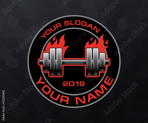Vector logo sports club dumbbell weightlifting