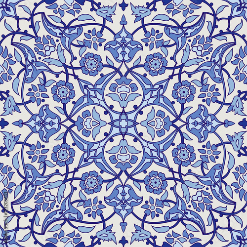 Stylized flowers oriental wallpaper retro seamless abstract background vector, decoration tile print oriental tribal floral ornament paisley, arabesque floral pattern tile vintage